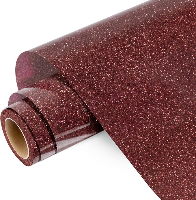 WRAPXPERT Maroon Glitter Heat Transfer Vinyl Roll, Holographic Glitter Wine Red