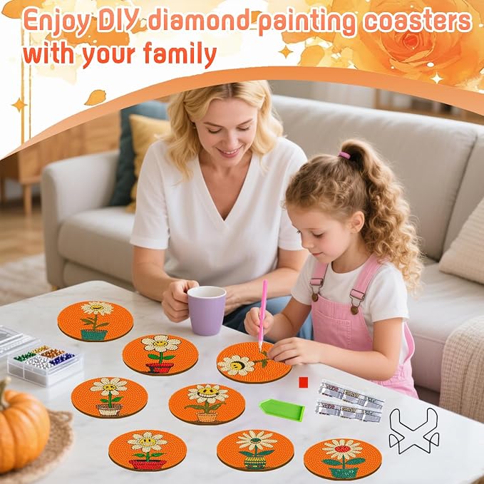 DOZEEZOP 8-Pack Diamond Art Coaster Kit