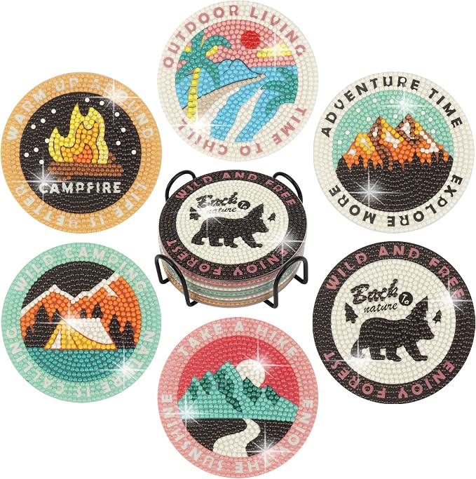 Temlum 6 Pcs Diamond Painting Coasters