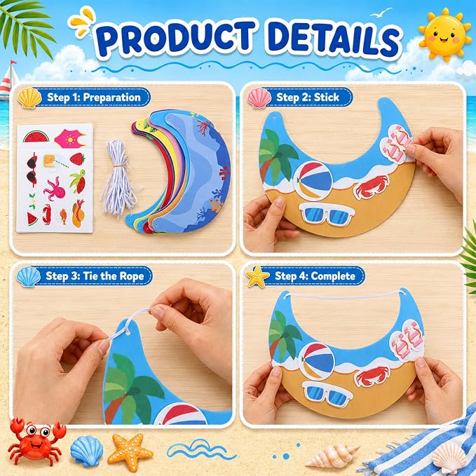 24Pcs EVA Foam Visor Summer Crafts Sun Hat Crafts Kits DIY Beach Sun Visor Hat