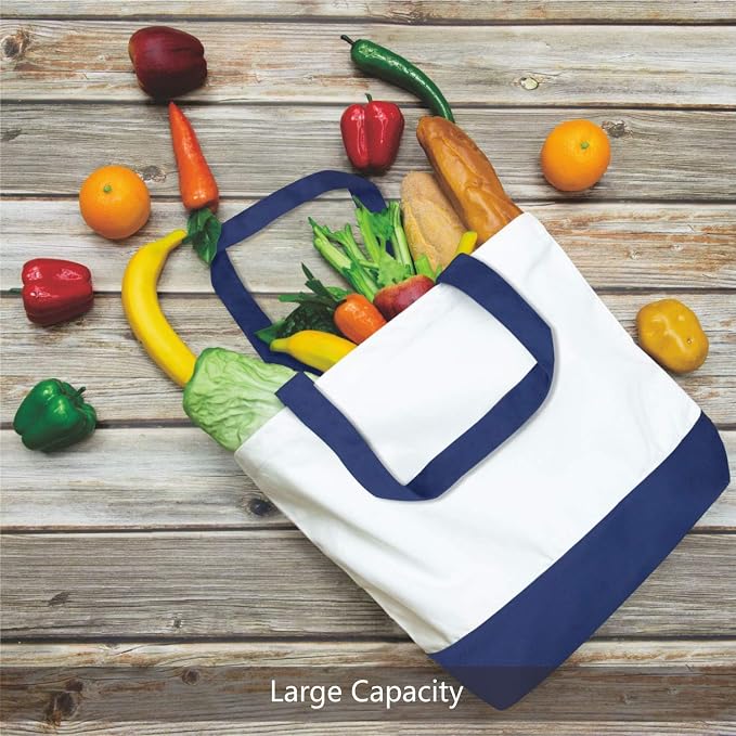 TOPDesign 6-Pack Super Strong Large 12oz Cotton Canvas Tote Bag, Reusable