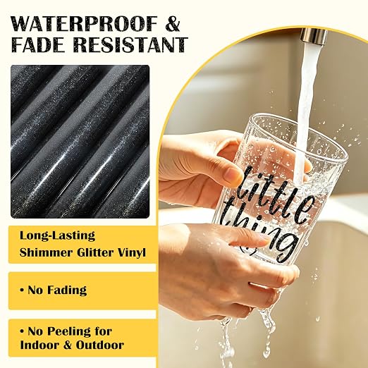 TECKWRAP Glossy Black Glitter Permanent Vinyl 12" x 5ft Roll, Shimmer Adhesive