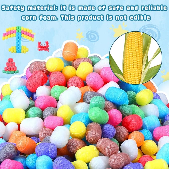 Junkin 1000 Pcs Magic Noodles Foam Crafts Puffs Corn Super Crafts Arts Kit Bulk