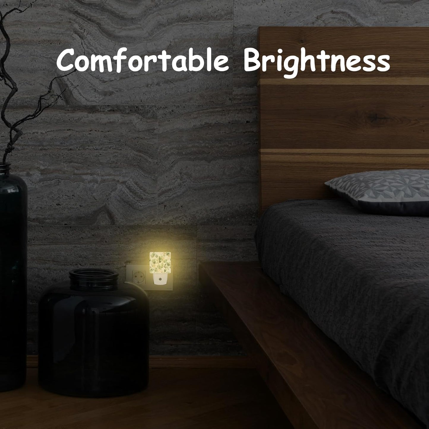 Night Light,Watercolor Eucalyptus Leaf Plug-in Night Light Auto Dusk-to-Dawn Sensor Gold and Green Leaves Energy Efficient LED Lamp for Room Decor,Hallway,Kitchen,Bathroom,Nursery,Stairs