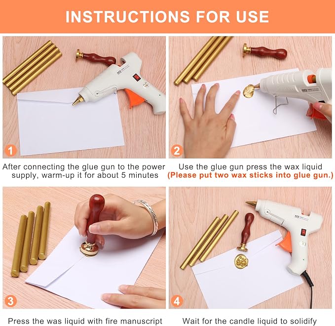Sealing Wax Sticks 12P with Glue Gun, Luxiv 5.4" Sealing Waxs Stick 10MM Fire