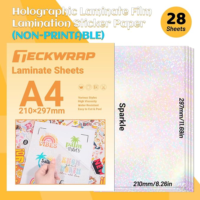 TECKWRAP Holographic Laminate Sheets Waterproof Laminating Sheets