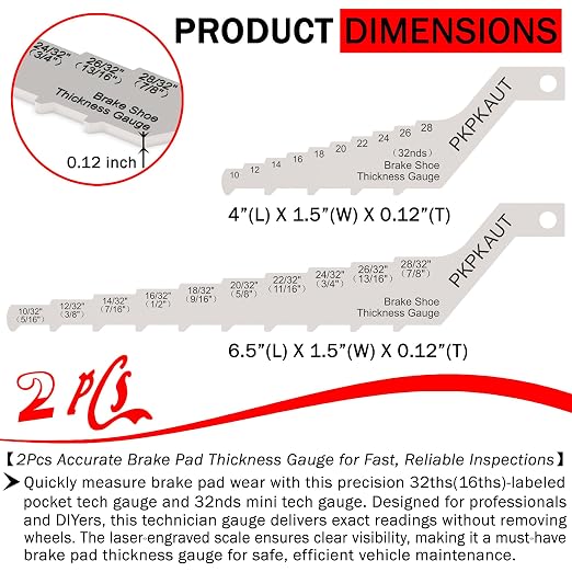 2Pcs Mini Tech Gauge 32nds Brake Pad Measuring Tool, 2-in-1 32ths-Labeled