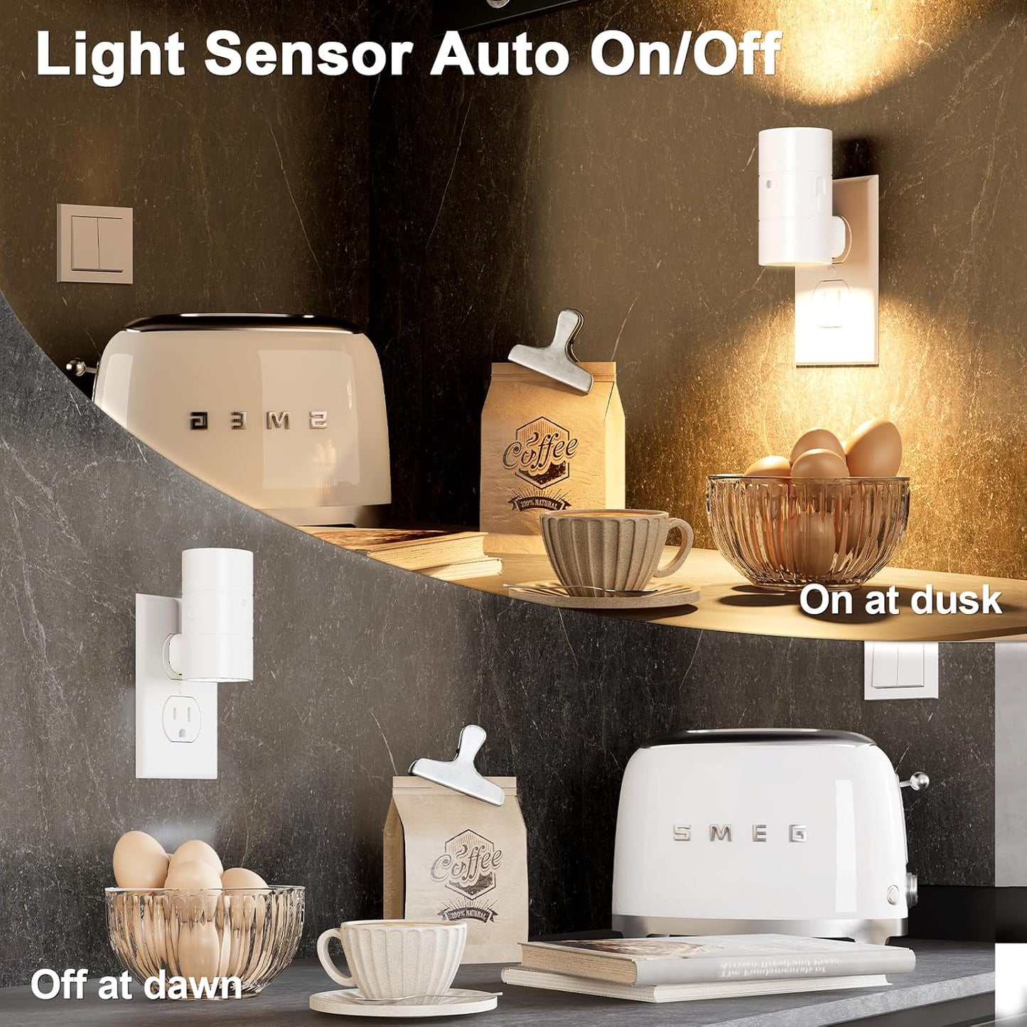NIORSUN Night Lights Plug into Wall, Dimmable with 3 Color Modes & Auto On/Off Sensor, Ultra-Slim Nightlight for Hallway, Bathroom, Bedroom, Nursery, Kitchen (4 Pack, White)