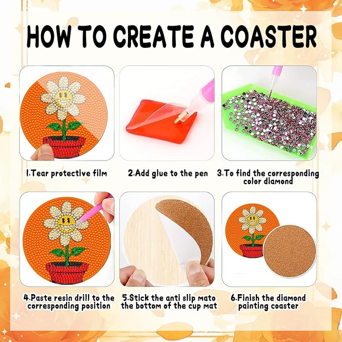 DOZEEZOP 8-Pack Diamond Art Coaster Kit