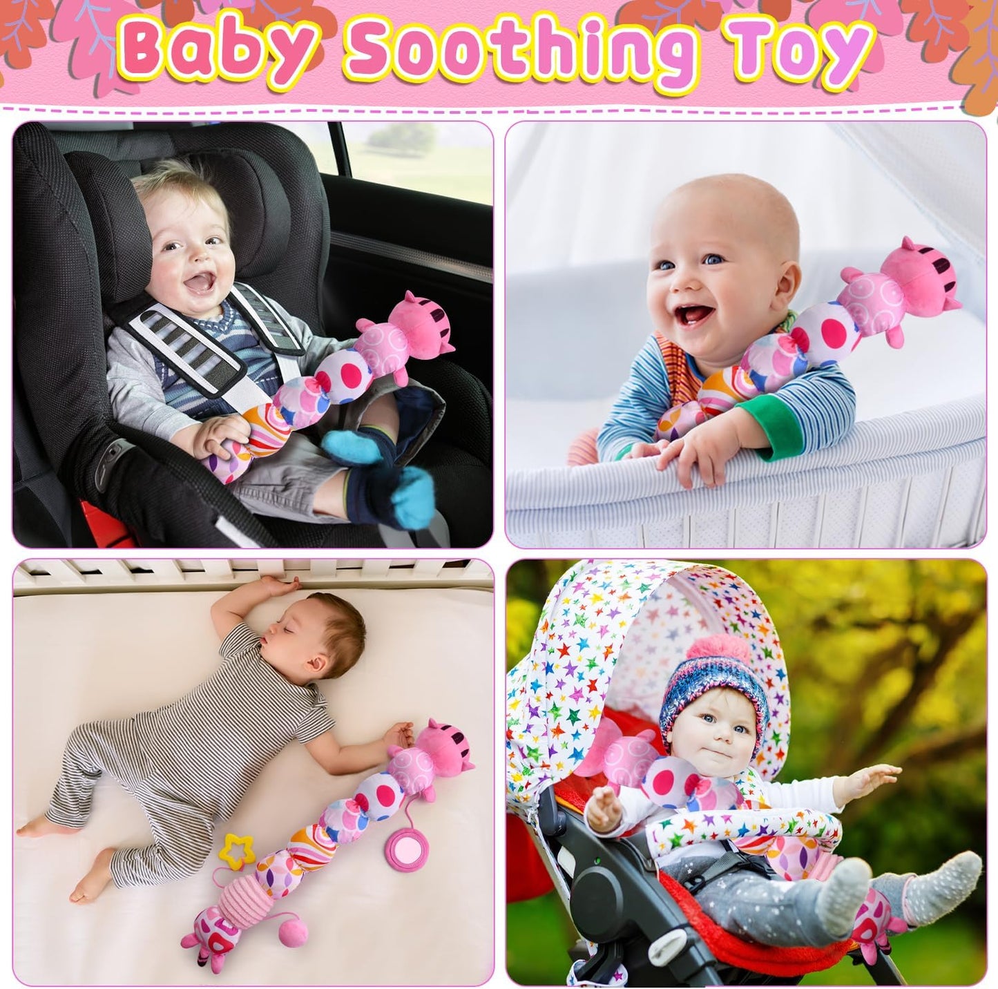 Baby Toys 0-6 6-12 Months, Stuffed Animal Infant Tummy Time Toys Sensory Toys with Crinkle Rattles Textures and Mirror Gifts for Newborn Boys Girls, Baby (Pink)