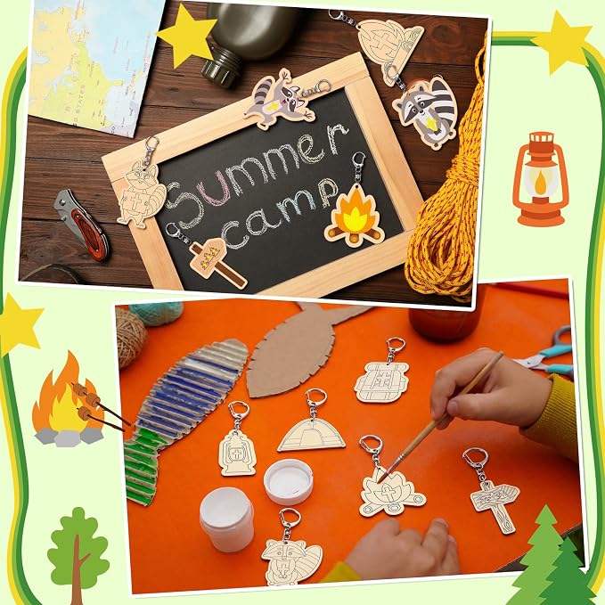 RattanView 24 Pcs Camp Craft Color Your Own Religious Camping Keychains DIY