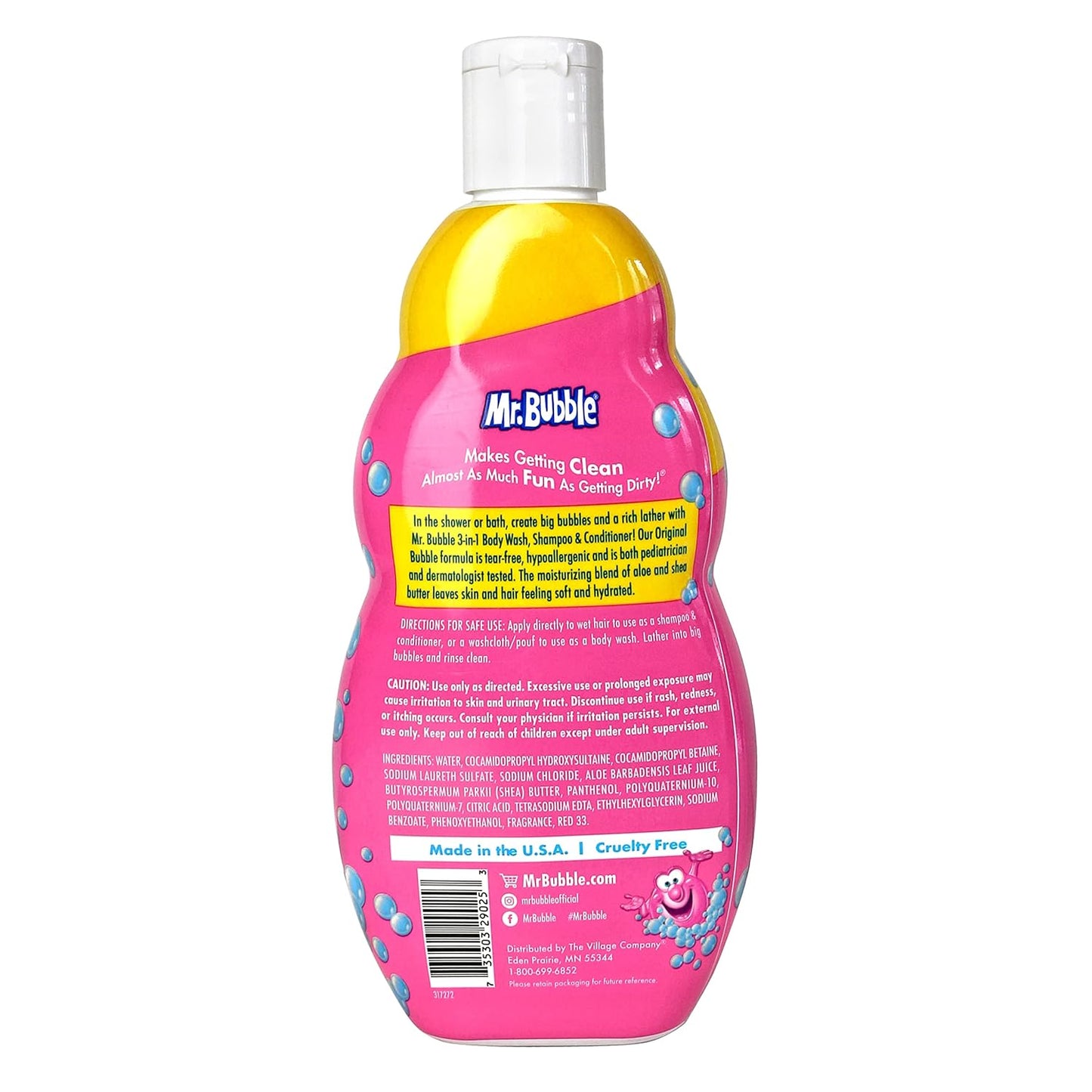 Mr. Bubble Kids Original 3in1 Shampoo, Conditioner, Body Wash – Hypoallergenic, Tear Free Bubble Gum Scented, Creates Big Bubbles In The Tub And Shower (Pack Of 2 Bottles, 16 fl oz Each)