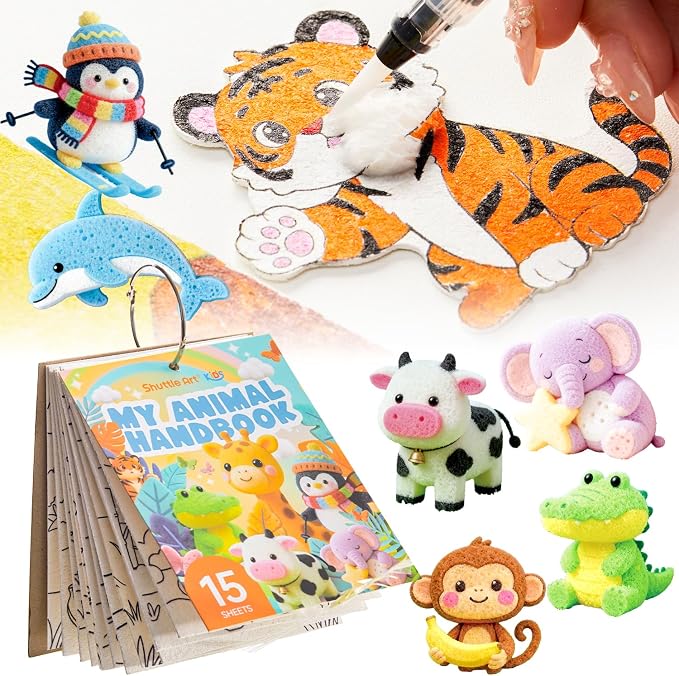 Shuttle Art 63 Pcs Magic Foam Texture Painting Kit Animal Series: 15 Animal