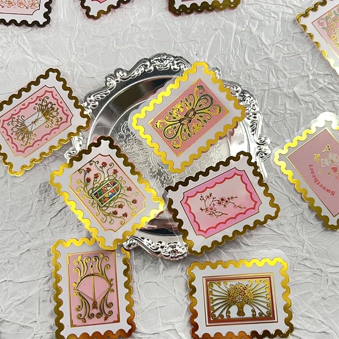 50 Pieces of Gold-Embossed Cartoon Love Stamp Stickers, Suitable