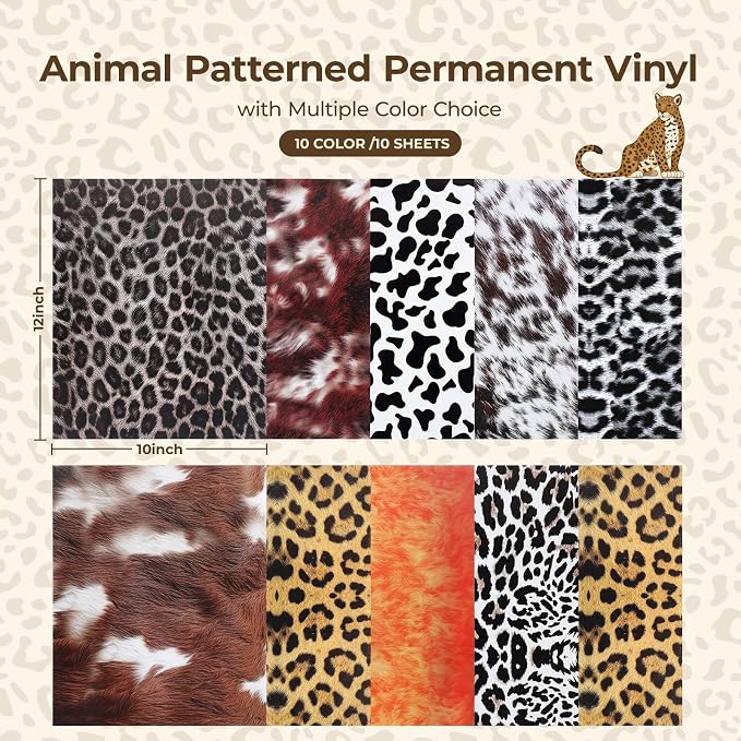 HTVRONT Leopard Permanent Vinyl 10 Sheets 12"x10" Cowhide Adhesive Vinyl |
