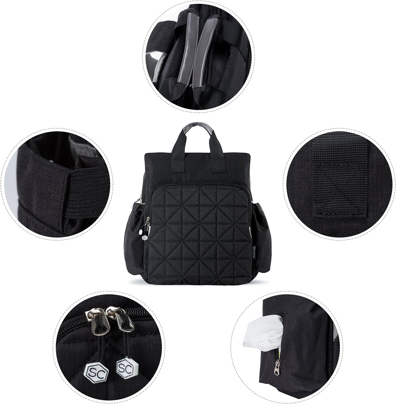 SoHo Kenneth Diaper Backpack 6Pc Set Tote Bag, Black