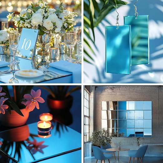 8x8 Inches Blue Mirror Acrylic Sheet – 2 Pcs Reflective Acrylic Panel