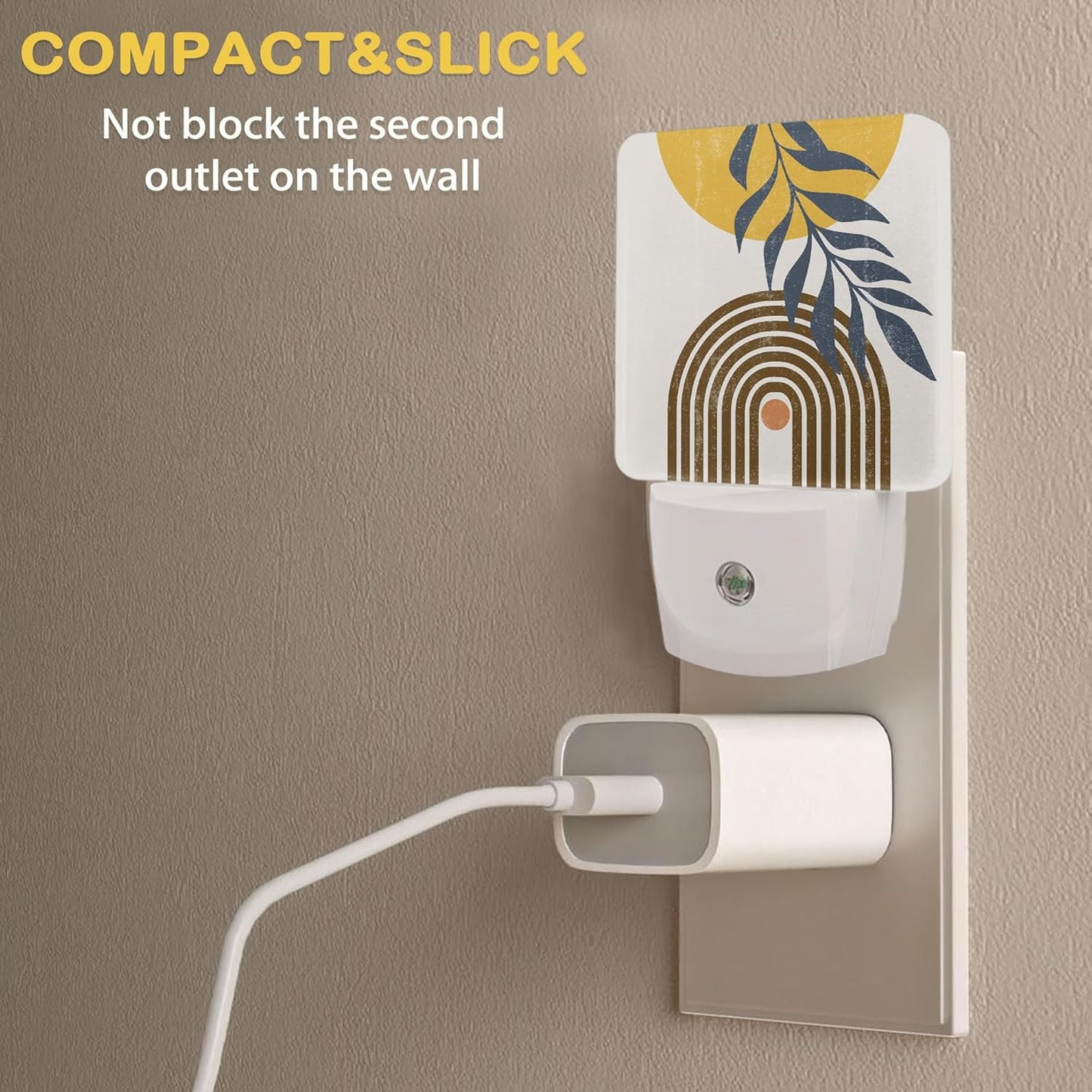 Boho Sun Leaves Night Light,Plug in Night Light, Dusk to Dawn Sensor Nightlights for Stairway/Hallway/Kitchen/Bedroom/Bathroom 0.5W