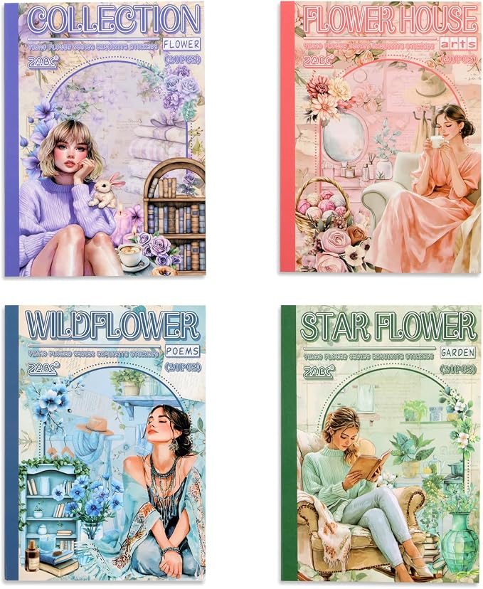 4 Book for Girls Scrapbooking Stickers Pre-Cut 480 washi Stickers PET People