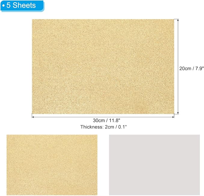 PATIKIL Light Gold Shiny EVA Glitter Foam Sheet 11.8 x 7.9 Inch 2mm Thick