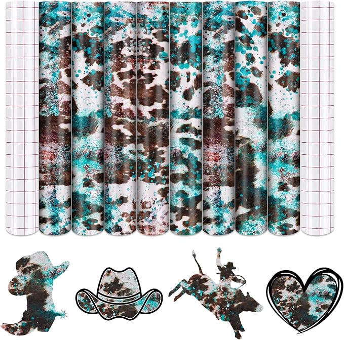 Tintnut Cow Print Permanent Vinyl 8 Sheets 12"x10" Cowhide Adhesive Vinyl |