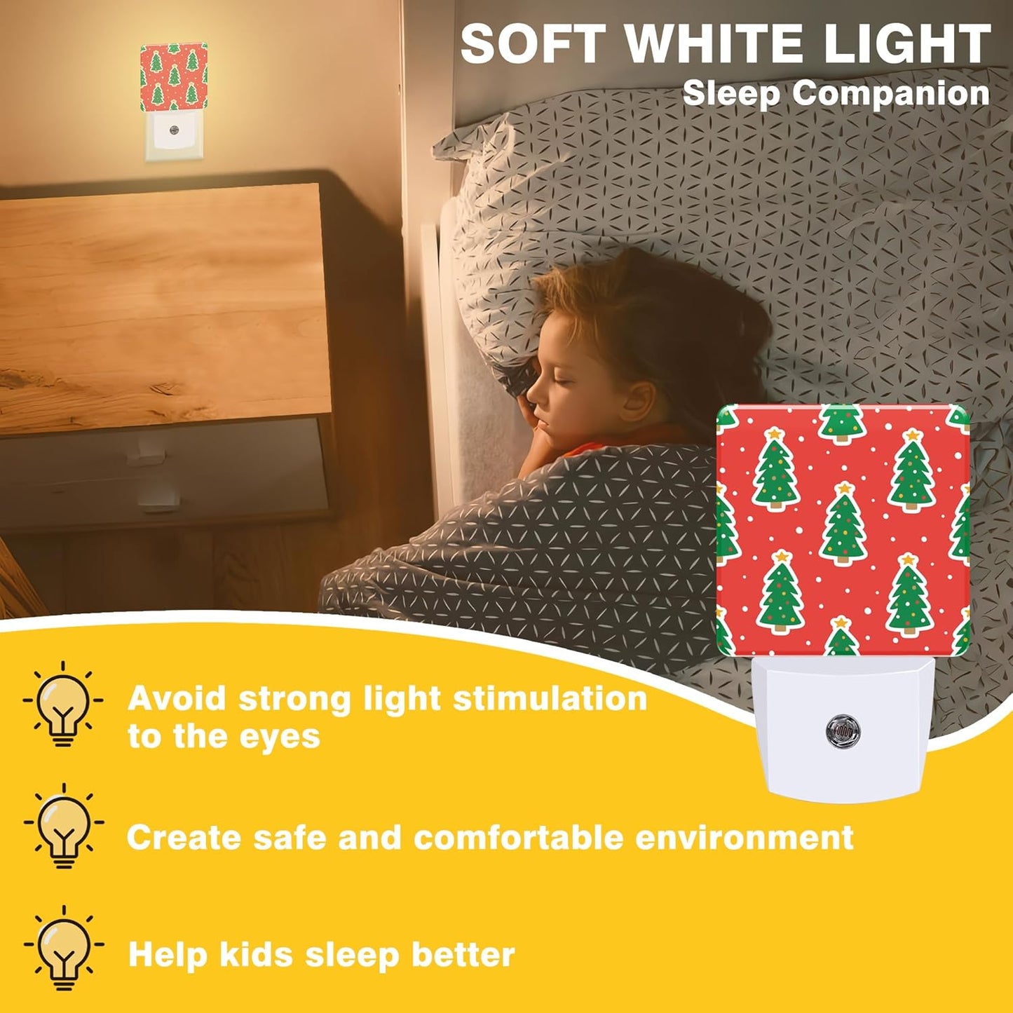 Christmas Trees Night Light, Plug-in Nightlight with Dusk to Dawn Auto Sensor for Home Bedroom Bathroom Hallway Kitchen 0.5W Sleep Friendly Led Lamp for Women Men