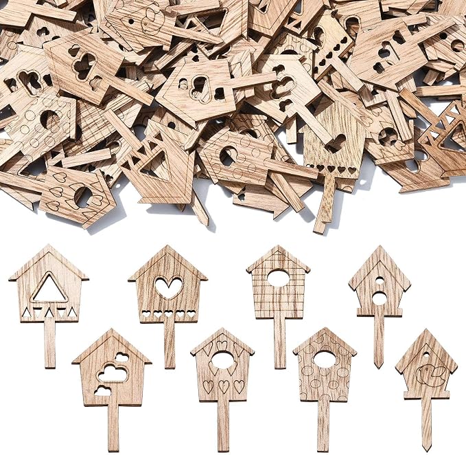 100 pcs Mixed Styles House Theme Unfinished Wood Cutout Charms Lovely Home Wood