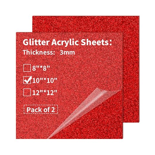 2 PCS 10 x 10 inch Glitter Colored Plexiglass Acrylic Sheets