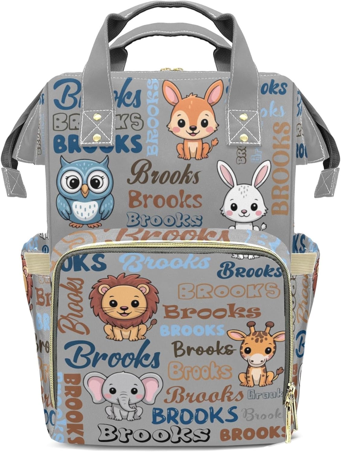 Large Capacity Custom Diaper Bag for Baby Girls with Name, Cute Animals Multifunctional Mom Personalized Diaper Bag Backpack Waterproof Women Customized Daypack Nappy Bag, Gray (Cute Animals)