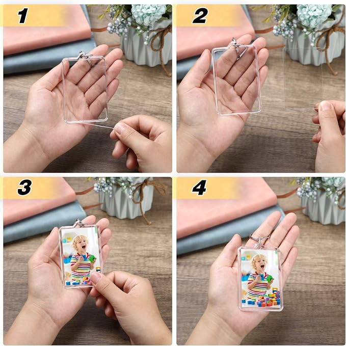 Yaomiao Acrylic Photo Frame Keychain Holder Photo Picture Insert Blank Keyring