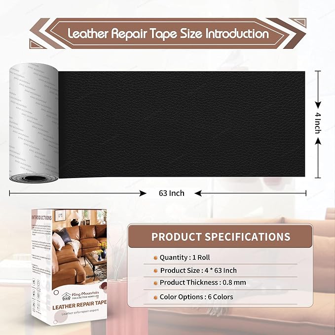 KING MOUNTAIN Leather Repair Patch, 4 x 63 Inches self Adhesive Leather Repair