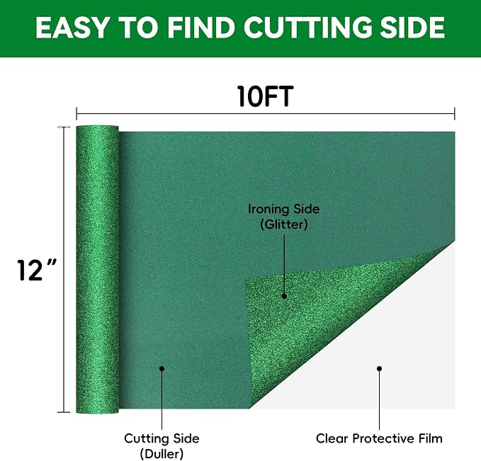 Aoder Green Glitter HTV Heat Transfer Vinyl: 12" x 10FT Green Glitter HTV Iron