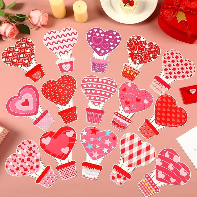 AUGSUN 60pcs Valentine's Day Bulletin Board Decorations Hot Air Balloon Cutouts
