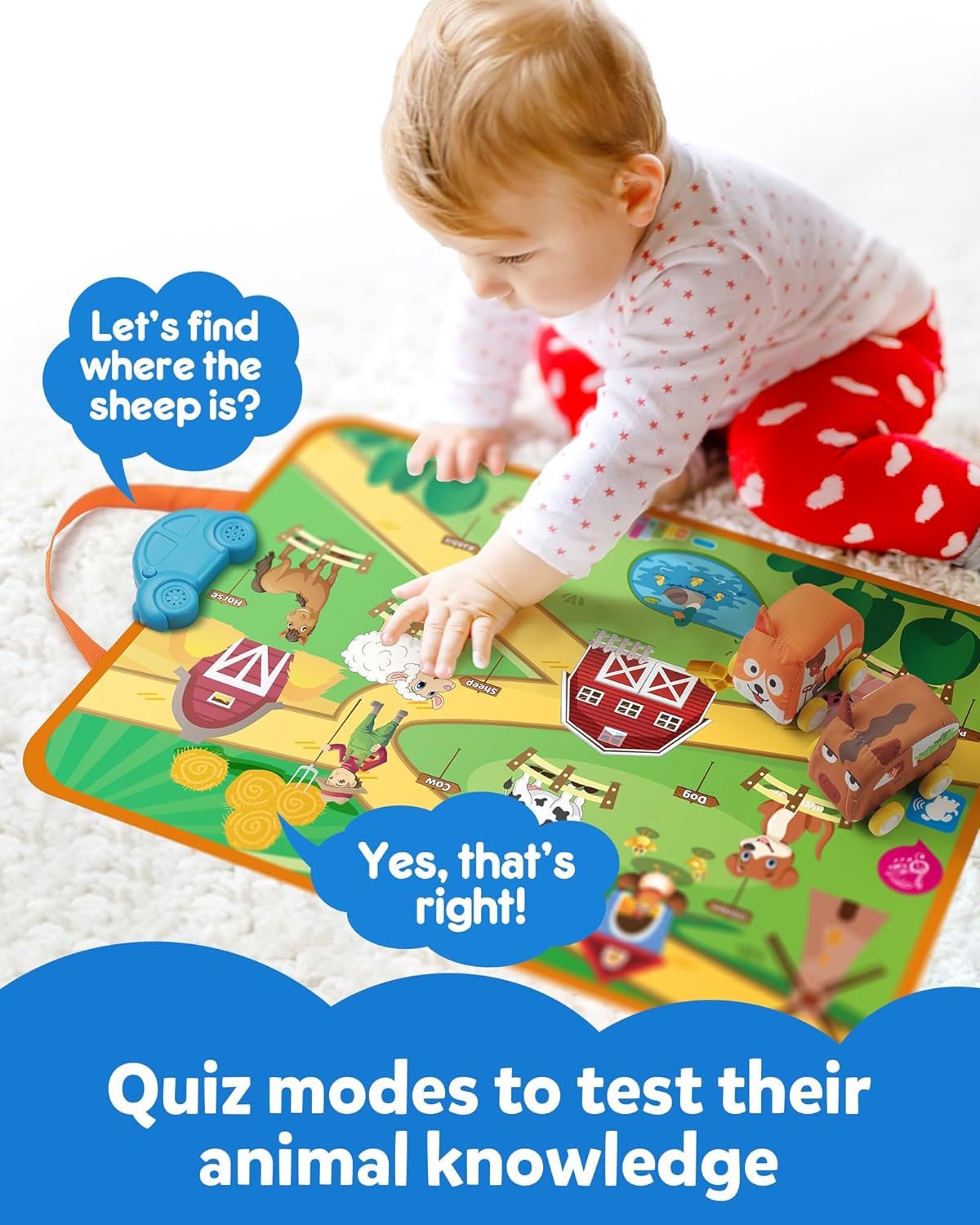 Coogam Musical Cars Play Mat for 1 2 3 Year Old Toddlers Easter Basket Stuffers, Soft Pull-Back Vehicle Set with Farm Animals Playmat Rug, Baby Fine Motor Montessori Toys Game