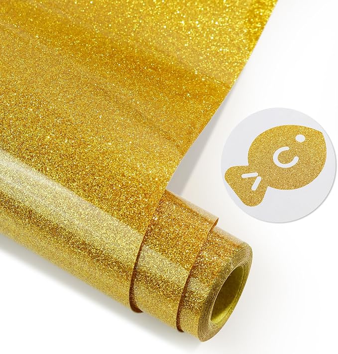 Gold Glitter HTV Heat Transfer Vinyl, Glitter Iron on Vinyl Roll 10" x 8ft |
