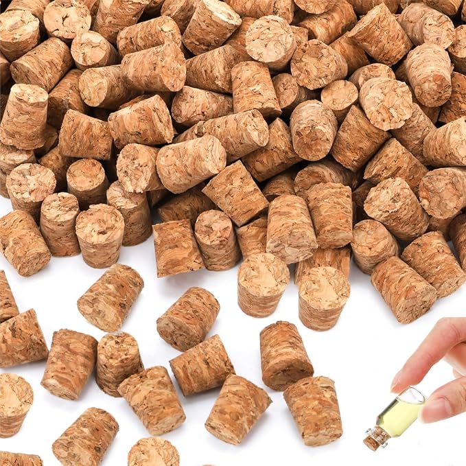 Eorbow 500 Packs Small Cork Stoppers, Mini Tapered Bottle Plugs, Reusable Glass