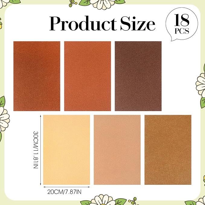 18Pcs Brown Felt Sheets for Crafts, Soft and Thick Brown Felt Fabric, 11.81 X