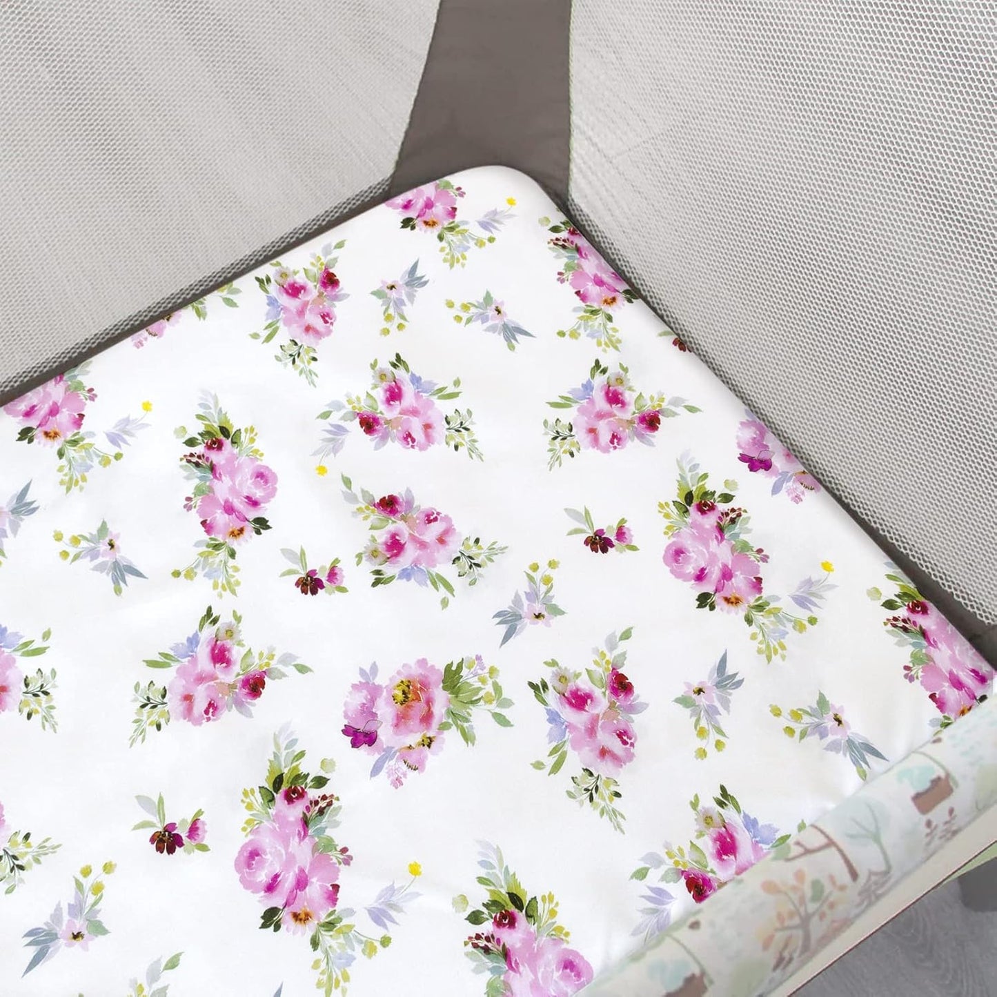 Pack and Play Sheets Girl Red Floral, Compatible with Graco Pack and Play