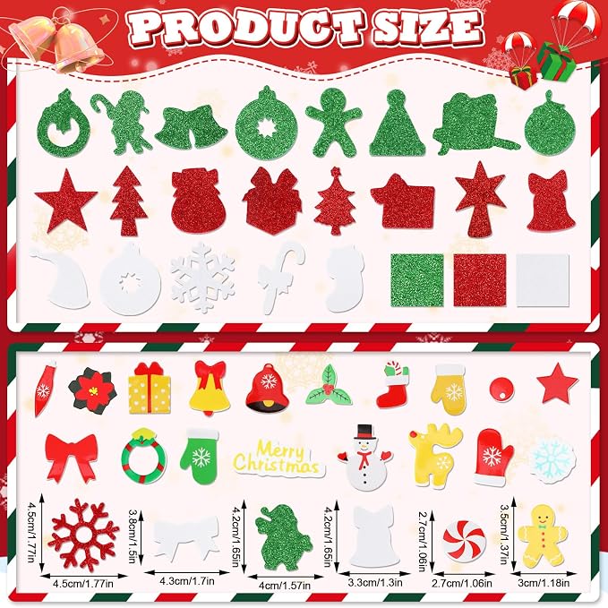 SEPGLITTER 600Pcs Christmas Foam Sticker Xmas Glitter Self Adhesive Sticker |