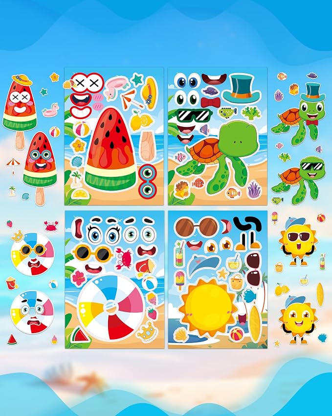 Aowplc 48 Sheets Summer Fun Make-a-Face Sticker Set