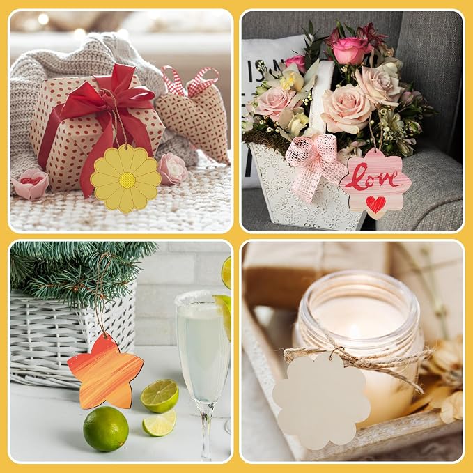 Flower 30pc 5Types Unfinished Wooden Gift Ornaments DIY Craft Birthday Present