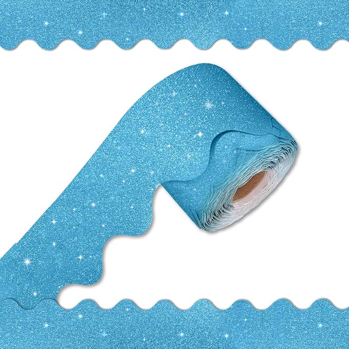 70Ft Shine Blue Bulletin Board Borders，Scalloped Poster Boards Decorations Trim