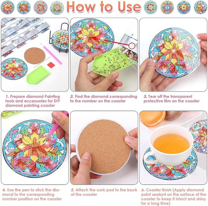 ijbnhd Mandala Diamond Painting Coasters Kit