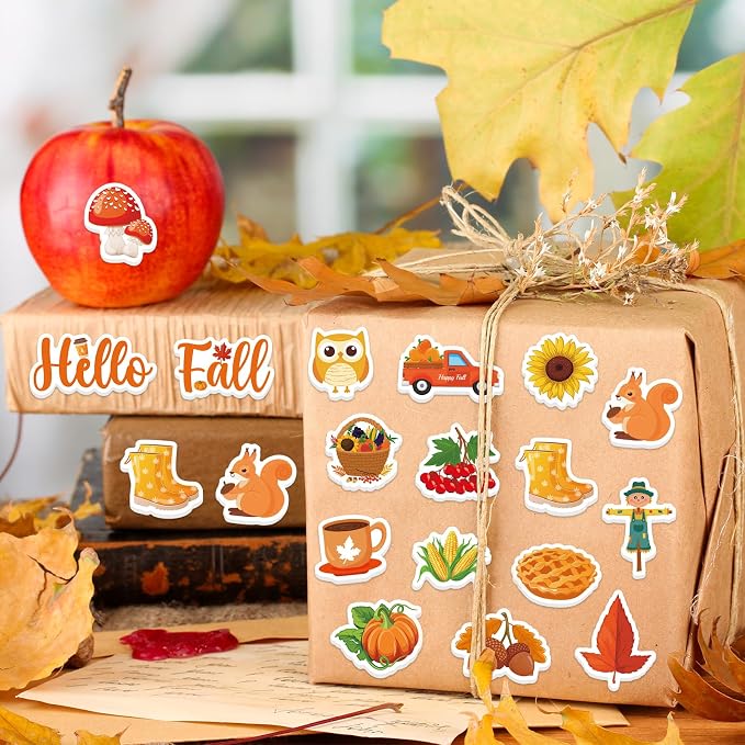 300Pcs Fall Foam Stickers, Cute Self-Adhesive Autumn Thanksgiving Stickers Foam