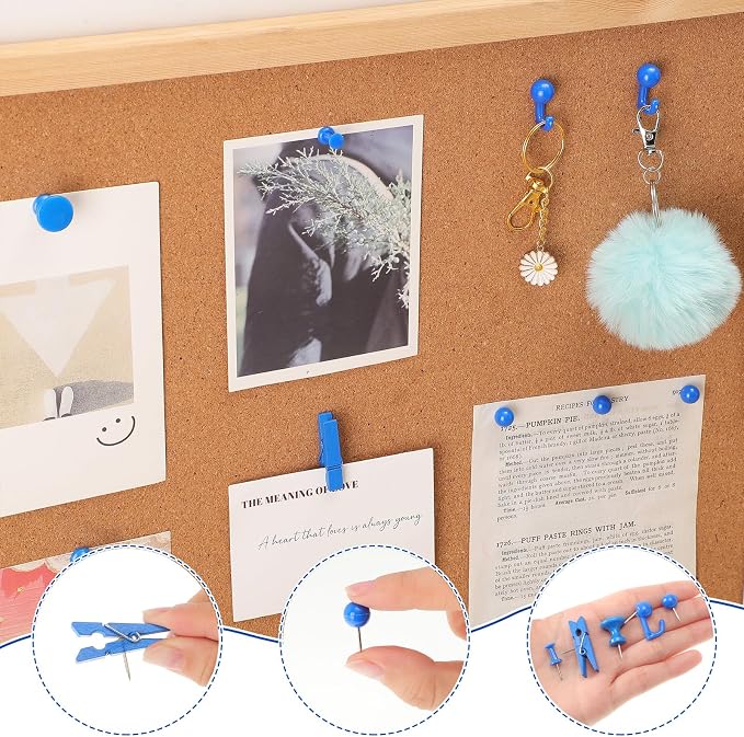 BESARME 200 Pcs Push Pins for Bulletin Board, Thumb Tacks for Cork Board | Blue