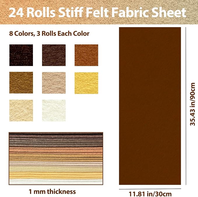24 Pcs 11.8 x 35.4 Inch Wool Blend Felt Sheets