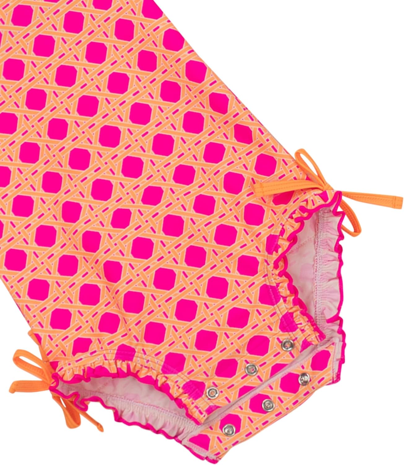 RuffleButts Baby Girls UPF 50+ Sun Protection Novelty Print Long Sleeve One Piece Rash Guard Swimsuit with Zipper