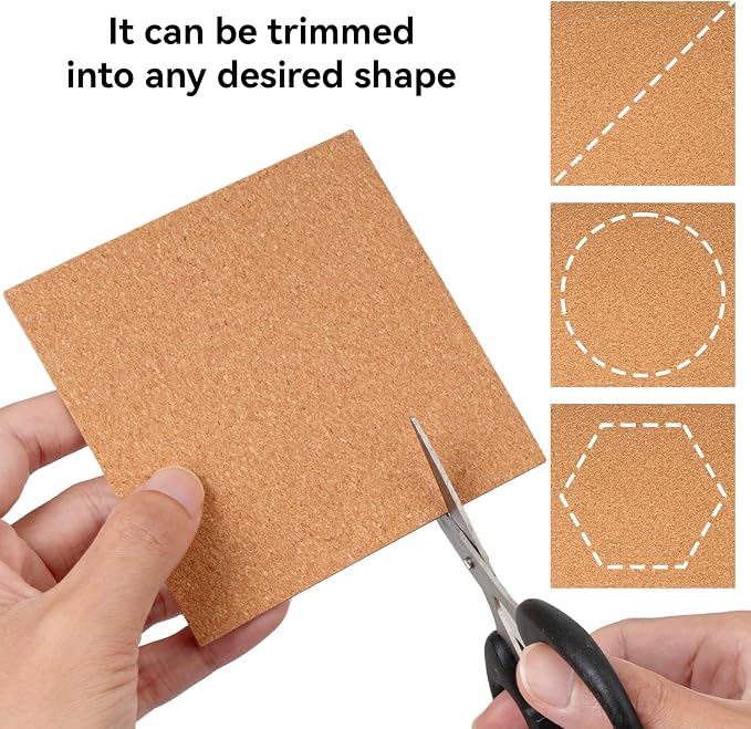 20 Pack Self Adhesive Cork Sheets 4x4 Inch Square, 0.08 in Thick Sticky Back