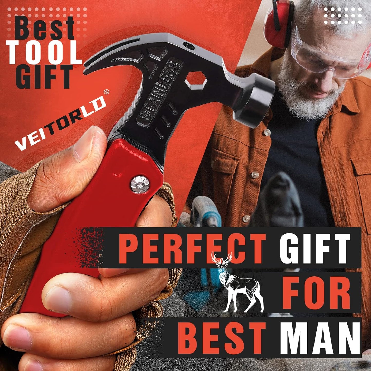 VEITORLD Christmas Stocking Stuffers, Gifts for Men Dad Women, Anniversary Birthday Gifts Ideas for Him Husband, All in One Tools Hammer Multitool, Unique Fishing Hunting Tools Gifts