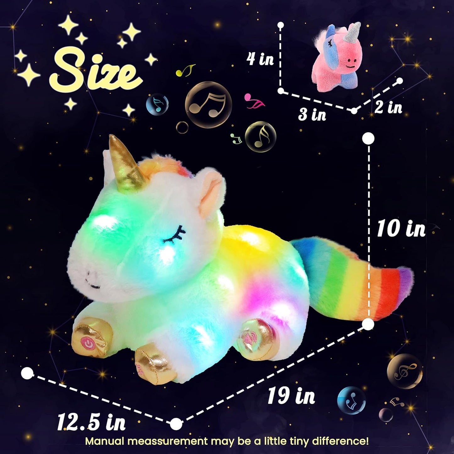 Hopearl LED Musical Stuffed Unicorn Playset Lighting Up Singing Plush Toy Mommy Unicorn with 3 Baby Unicorns in her Tummy Adjustable Volume Lullaby Animated Soothe Gifts for Kids Girls, White, 19''